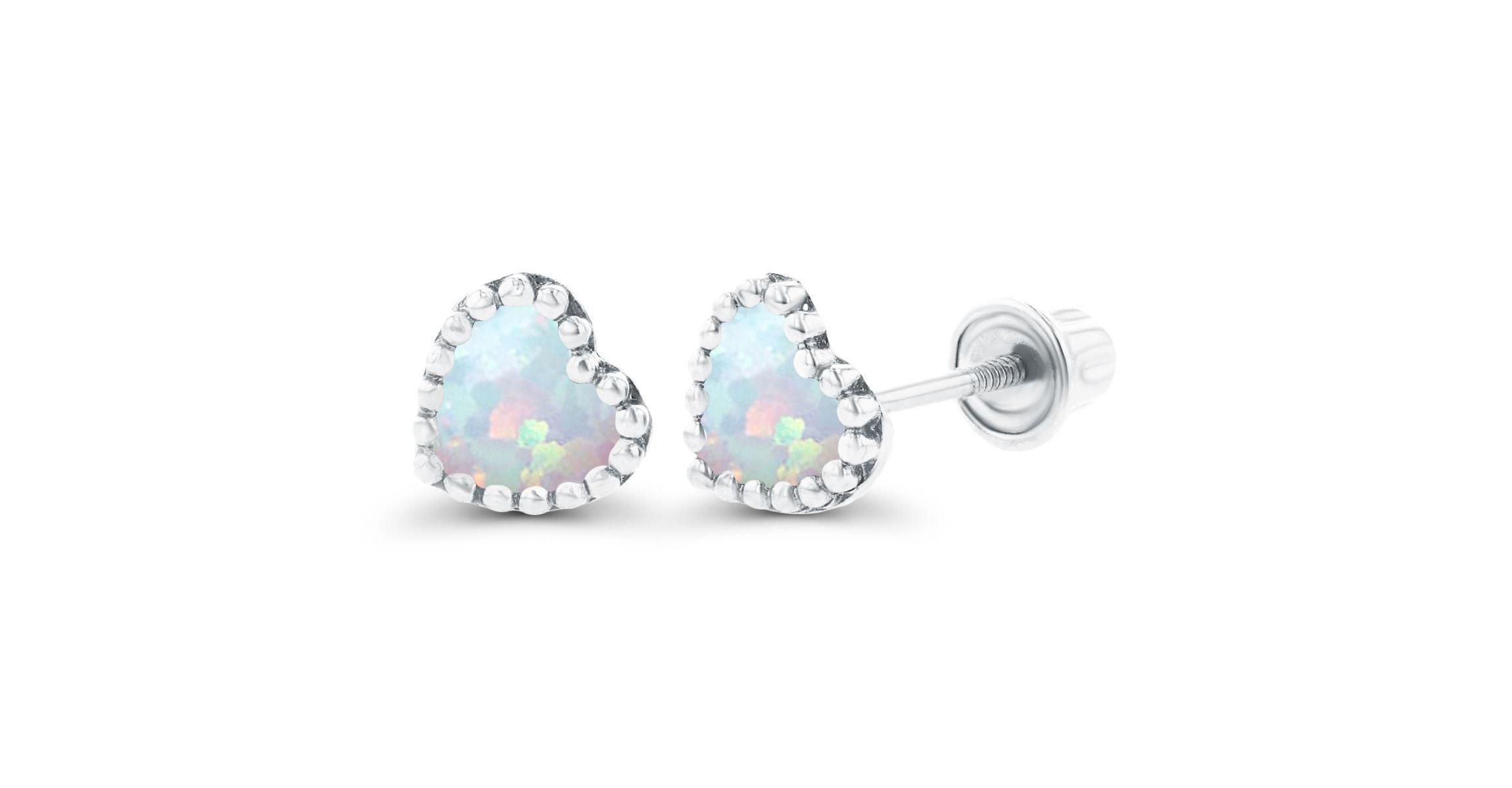 Lab Created Sterling Silver Yellow 4mm Heart Created Opal Bezel Screwback Earrings