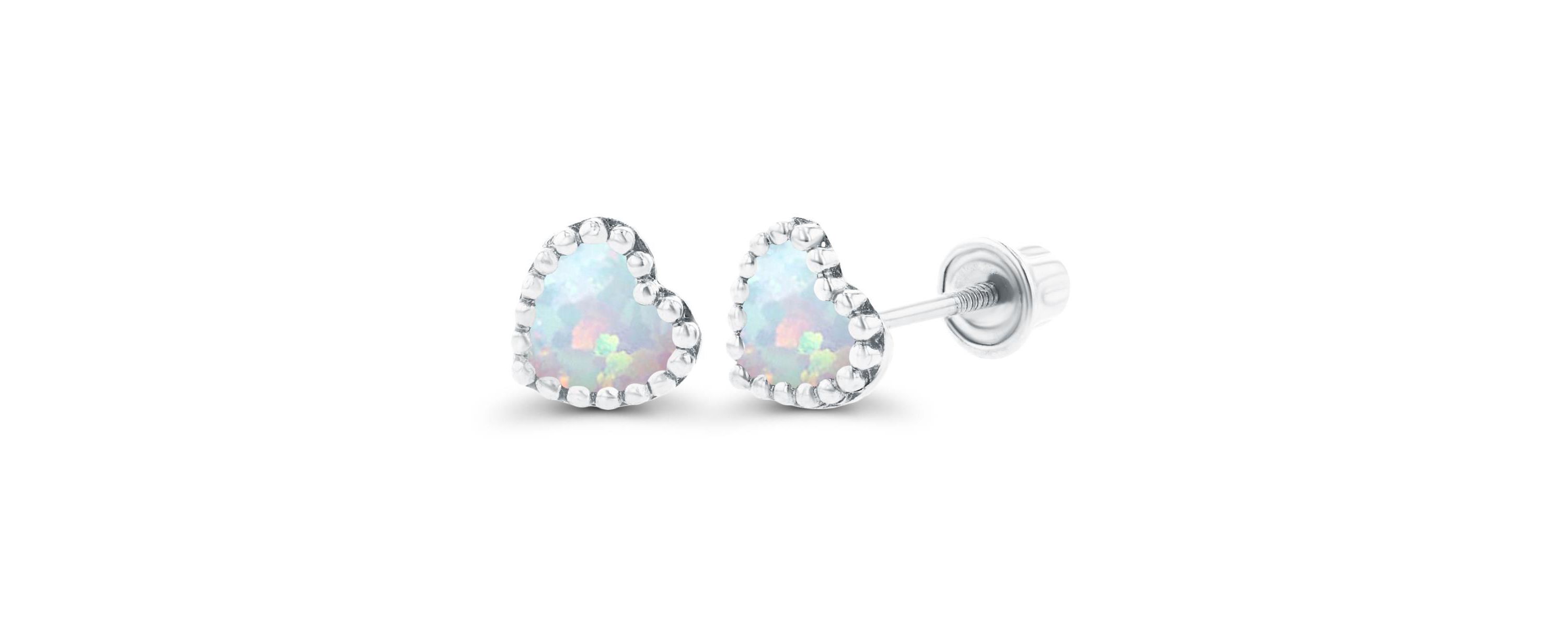 Lab Created Sterling Silver Yellow 4mm Heart Created Opal Bezel Screwback Earrings