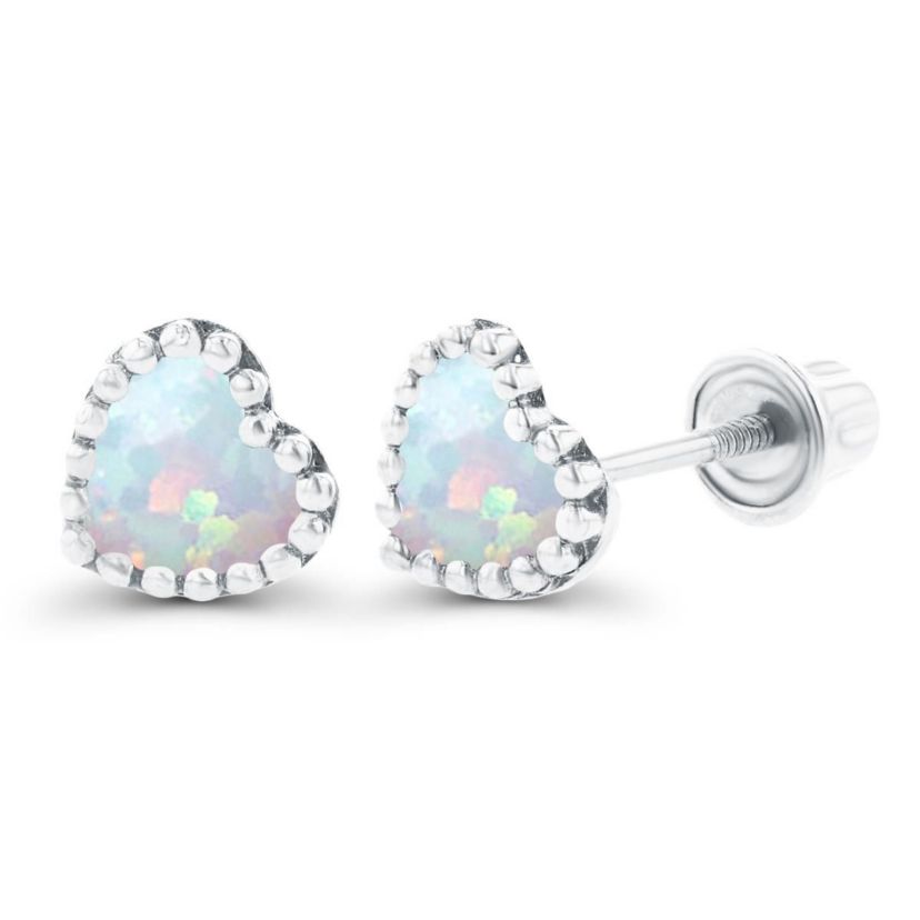 Lab Created Sterling Silver Yellow 4mm Heart Created Opal Bezel Screwback Earrings