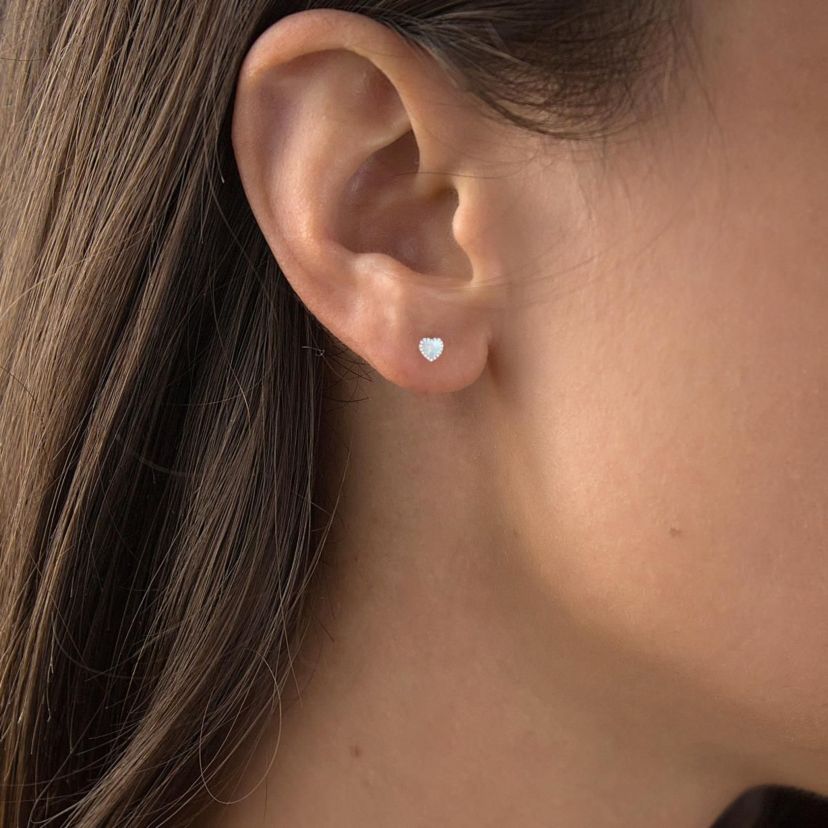 Lab Created Sterling Silver Yellow 4mm Heart Created Opal Bezel Screwback Earrings