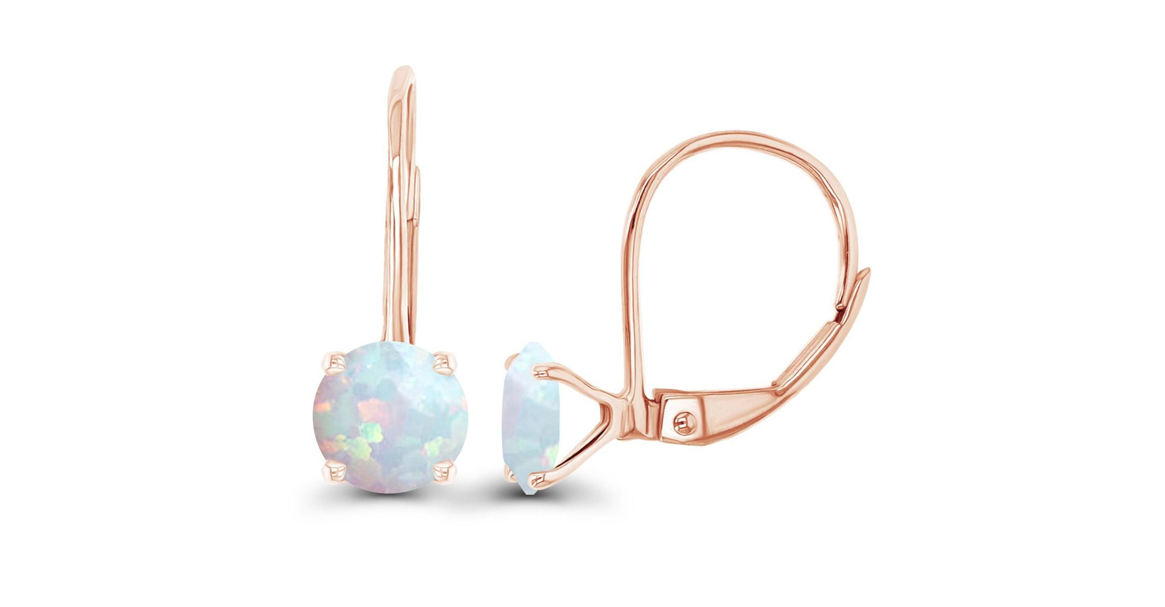 Lab Created Sterling Silver Rose 6mm Round Created Opal Stud Screwback Earring