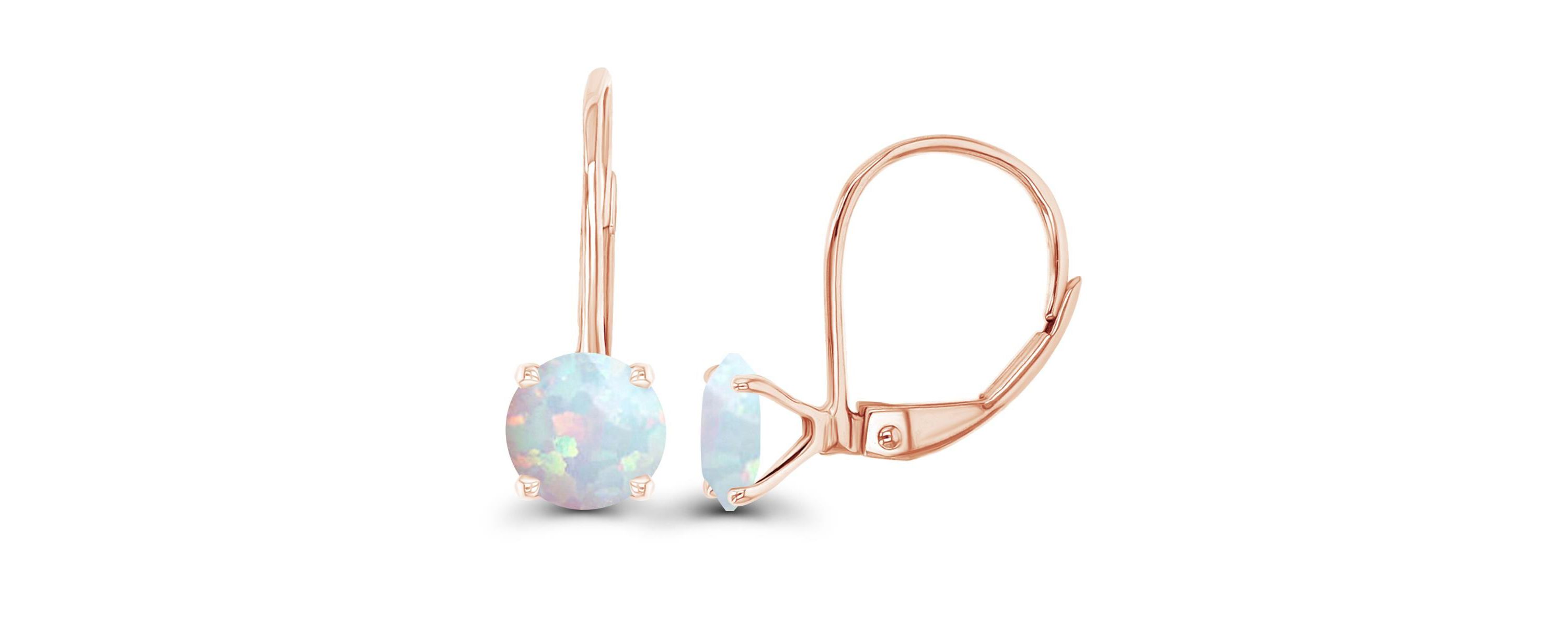 Lab Created Sterling Silver Rose 6mm Round Created Opal Stud Screwback Earring