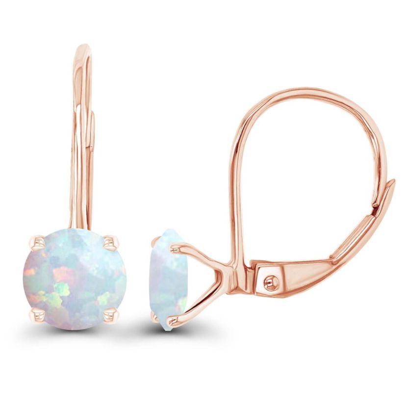 Lab Created Sterling Silver Rose 6mm Round Created Opal Stud Screwback Earring