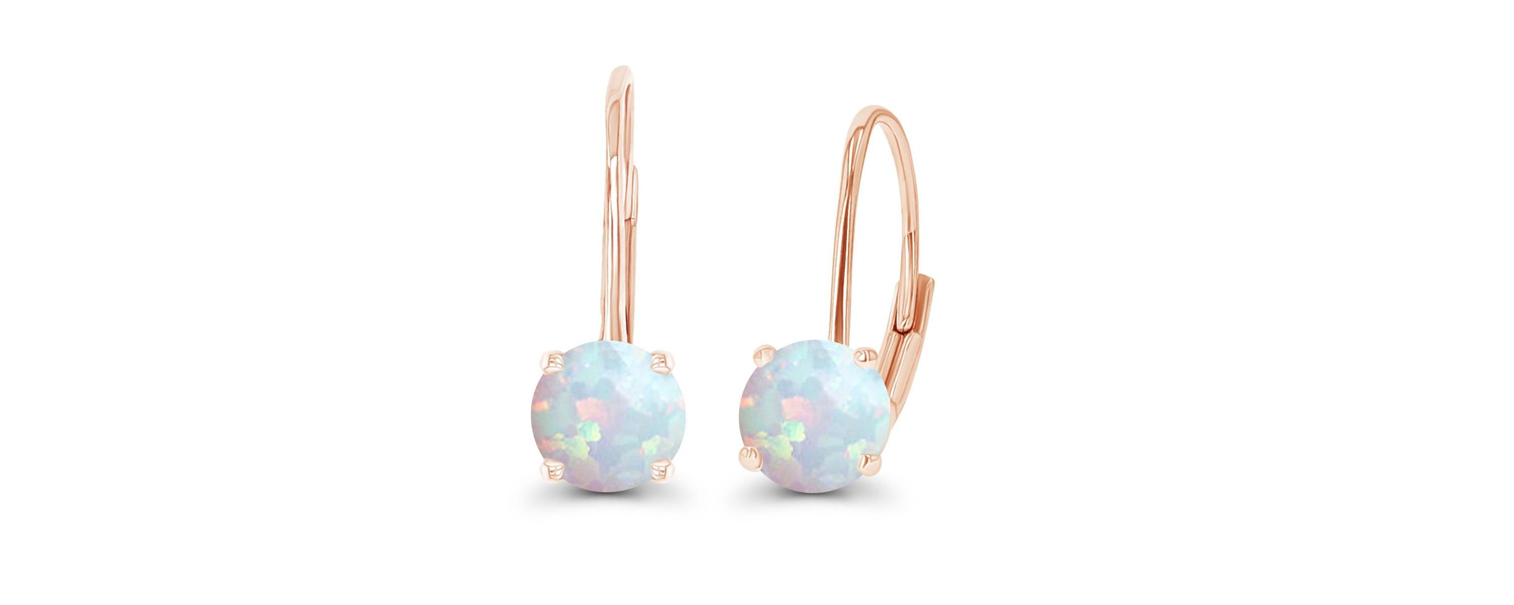 Lab Created Sterling Silver Rose 6mm Round Created Opal Stud Screwback Earring