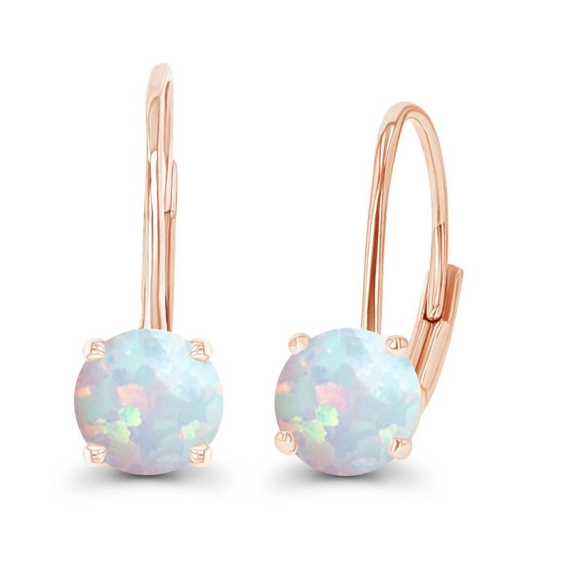 Lab Created Sterling Silver Rose 6mm Round Created Opal Stud Screwback Earring