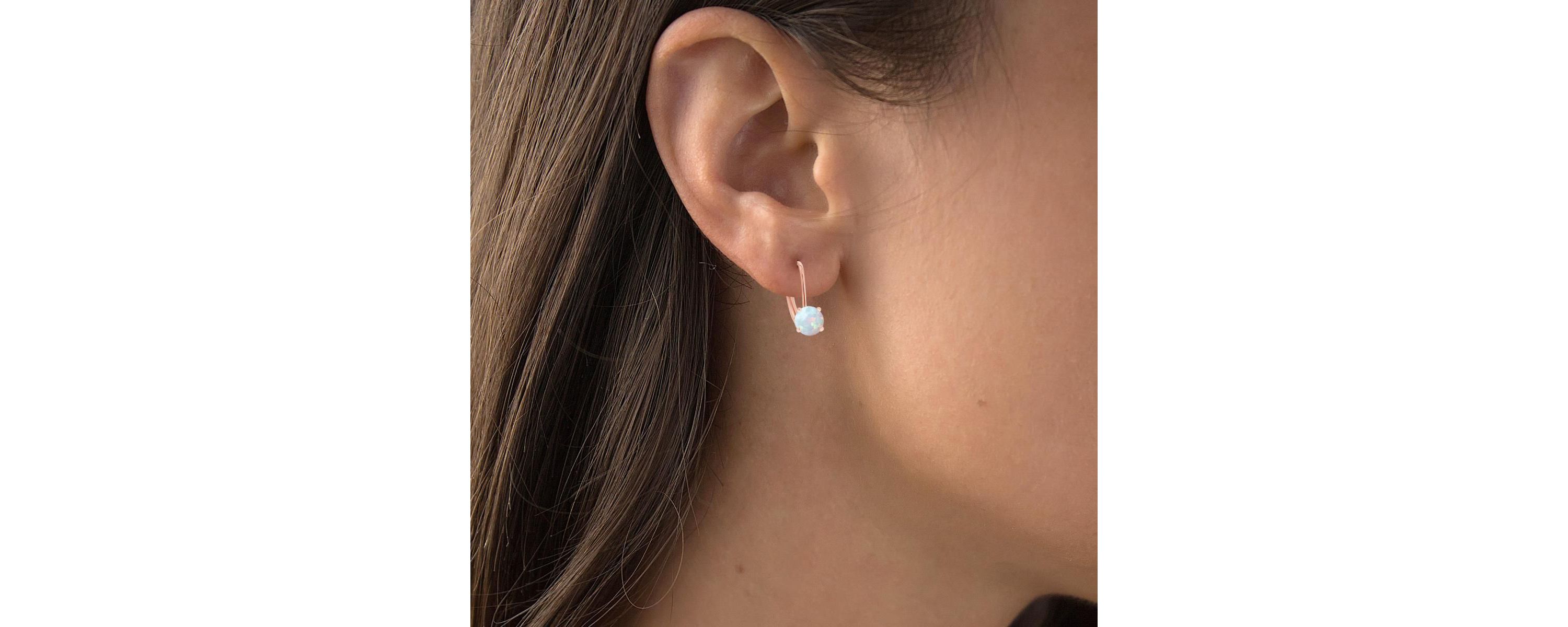 Lab Created Sterling Silver Rose 6mm Round Created Opal Stud Screwback Earring