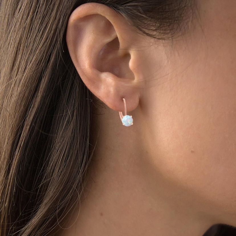 Lab Created Sterling Silver Rose 6mm Round Created Opal Stud Screwback Earring