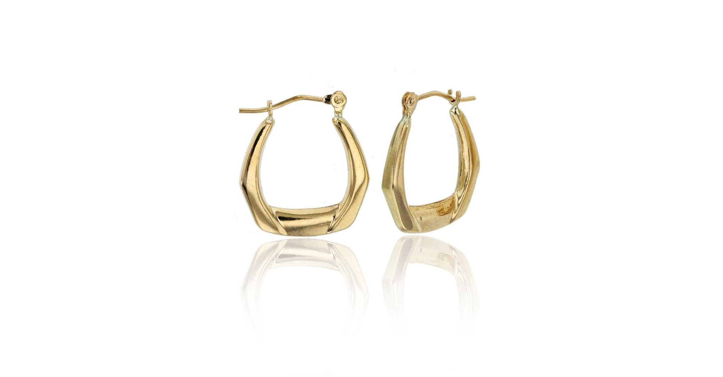 14K Yellow Gold Polished Hexagon Hoop Earring