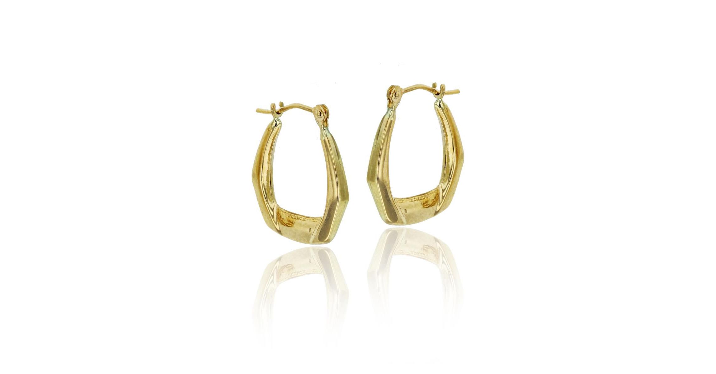 14K Yellow Gold Polished Hexagon Hoop Earring