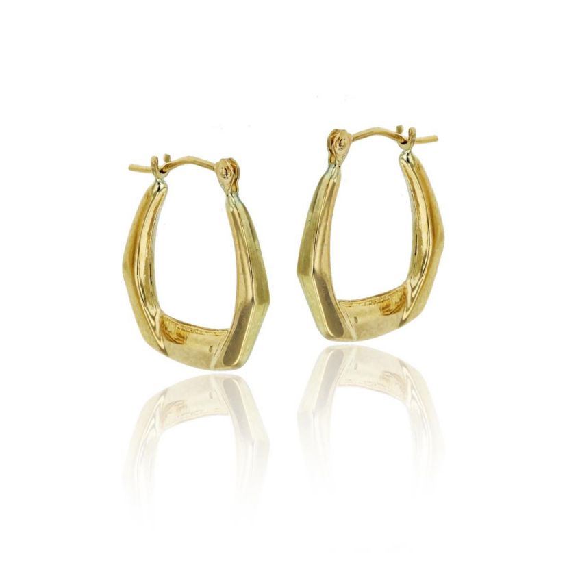 14K Yellow Gold Polished Hexagon Hoop Earring