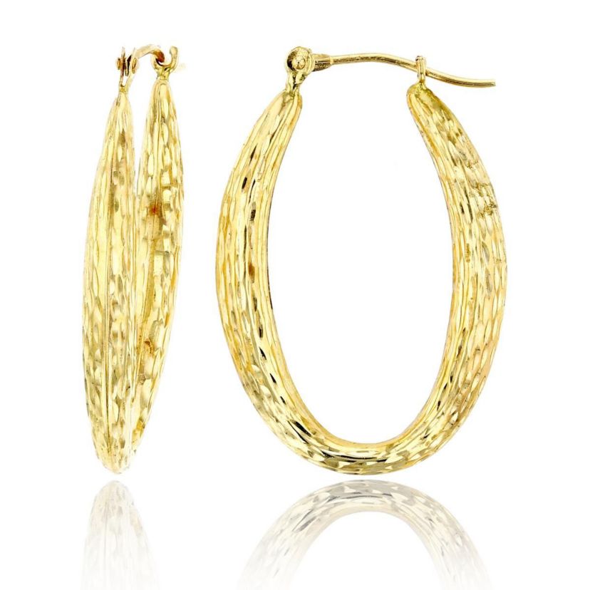 14K Yellow Gold Diamond Cut Oval Hoop Earring