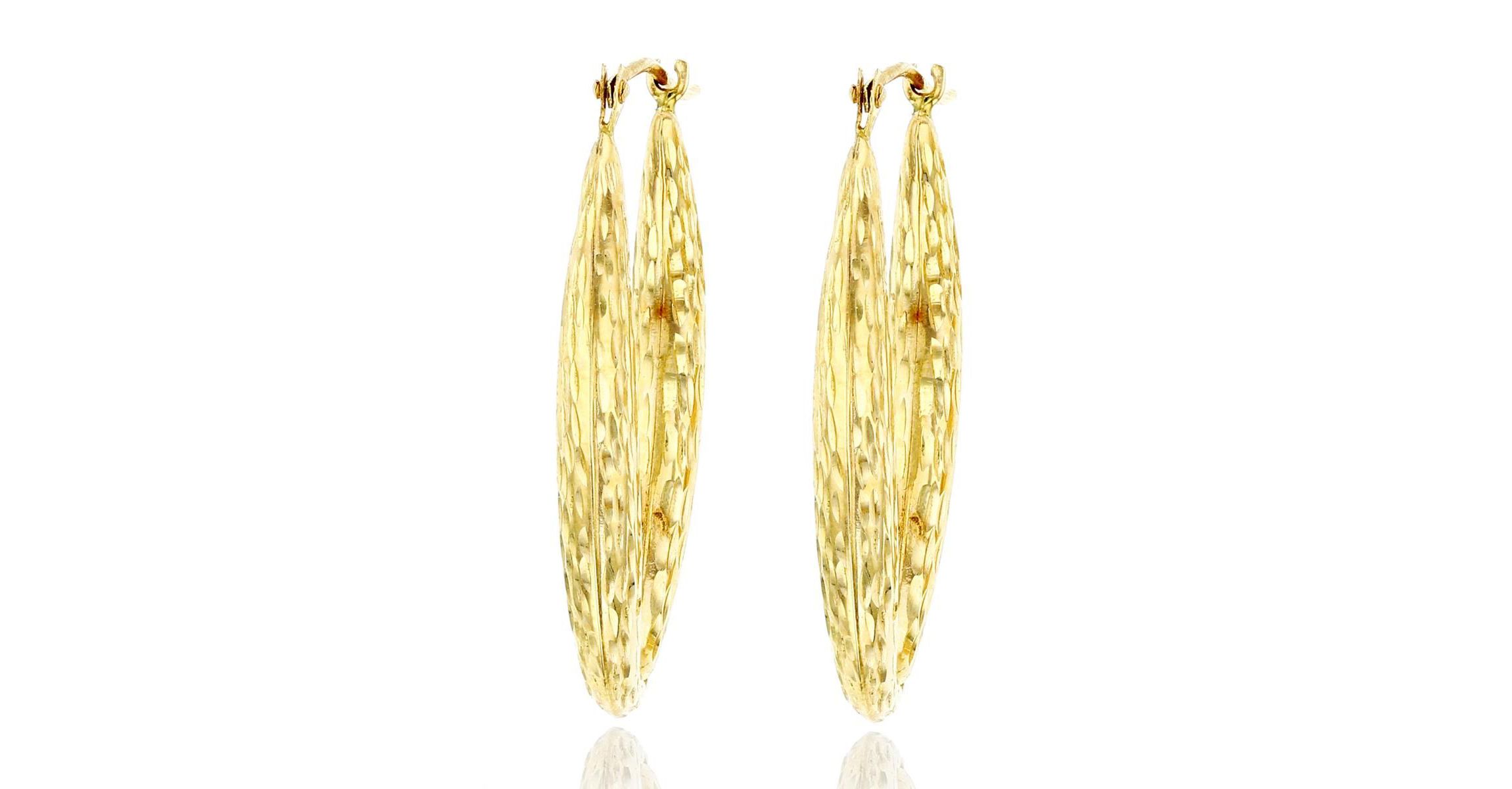 14K Yellow Gold Diamond Cut Oval Hoop Earring