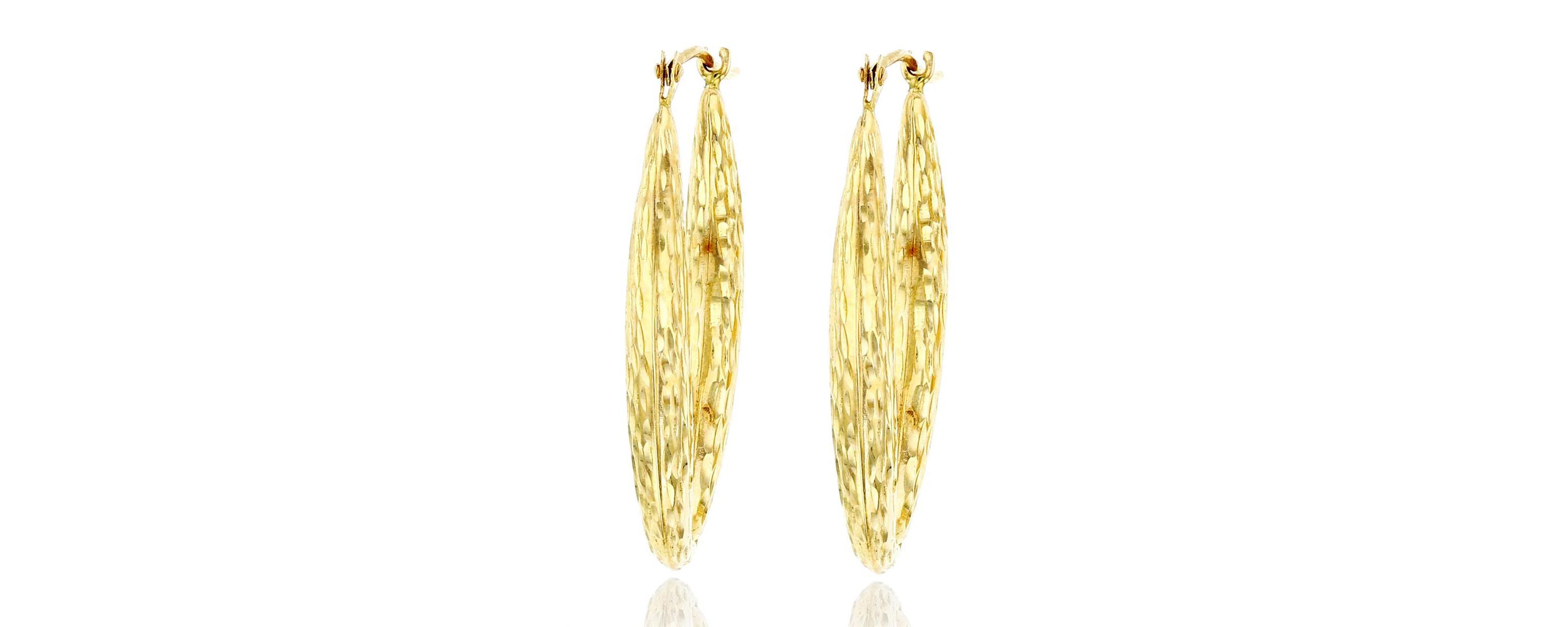 14K Yellow Gold Diamond Cut Oval Hoop Earring