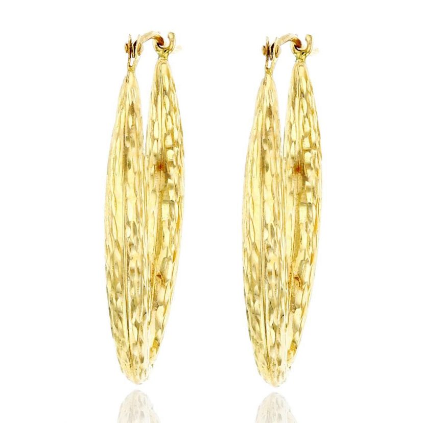 14K Yellow Gold Diamond Cut Oval Hoop Earring