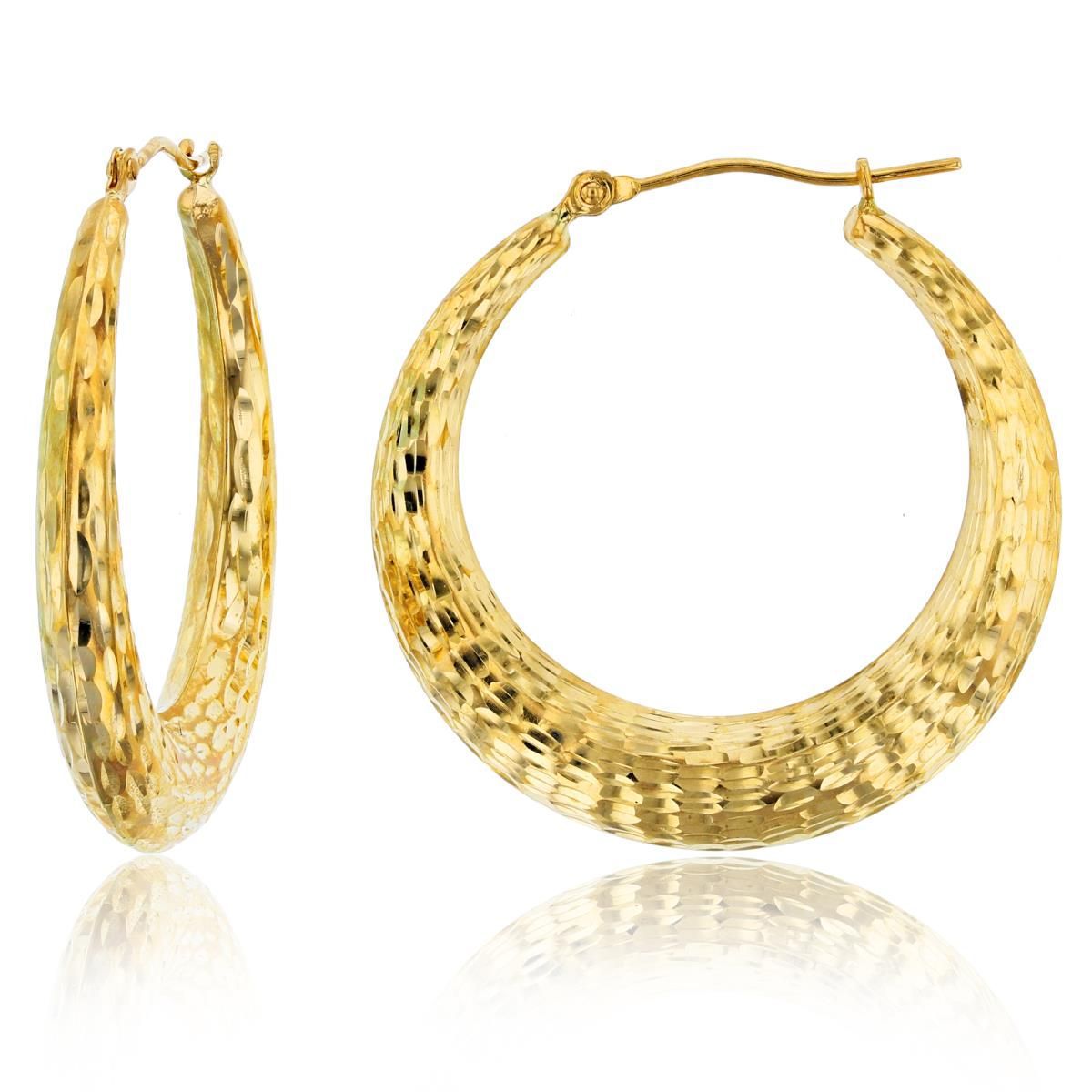 14K Yellow Gold Diamond Cut Fancy Round Hoop Earring