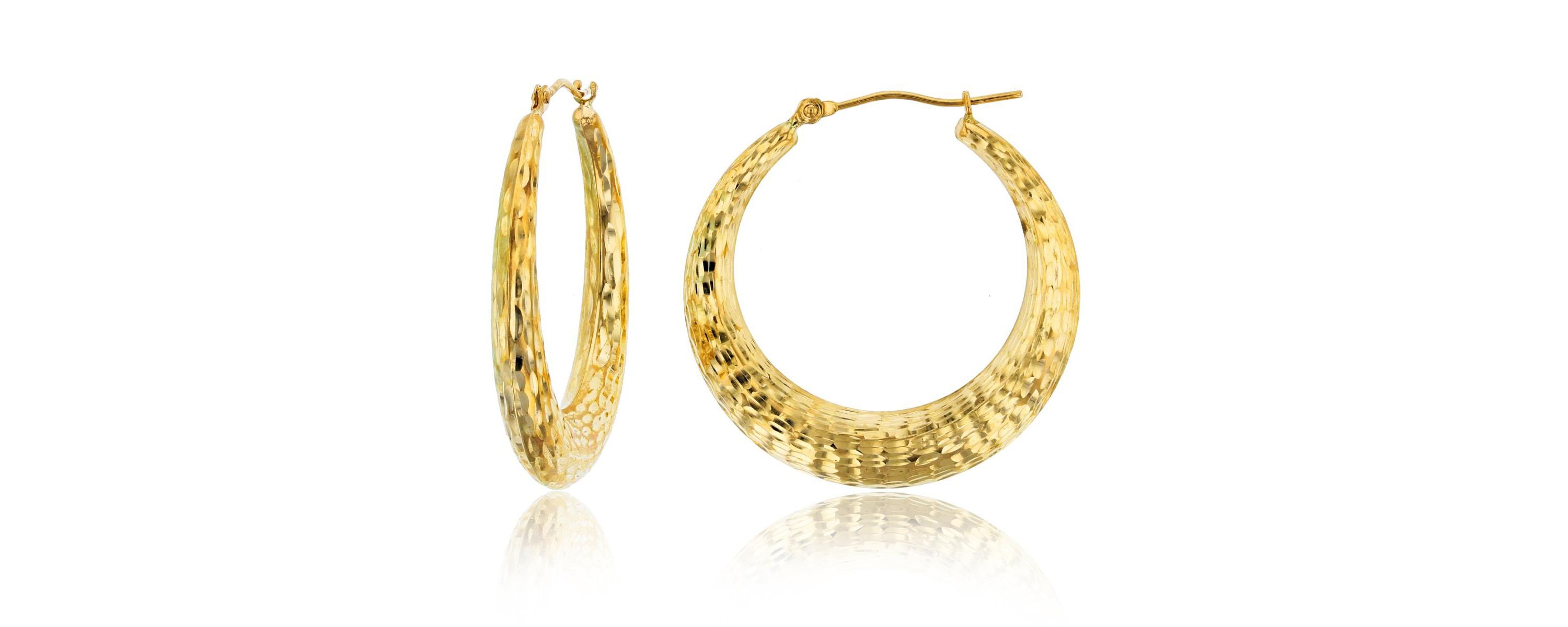 14K Yellow Gold Diamond Cut Fancy Round Hoop Earring