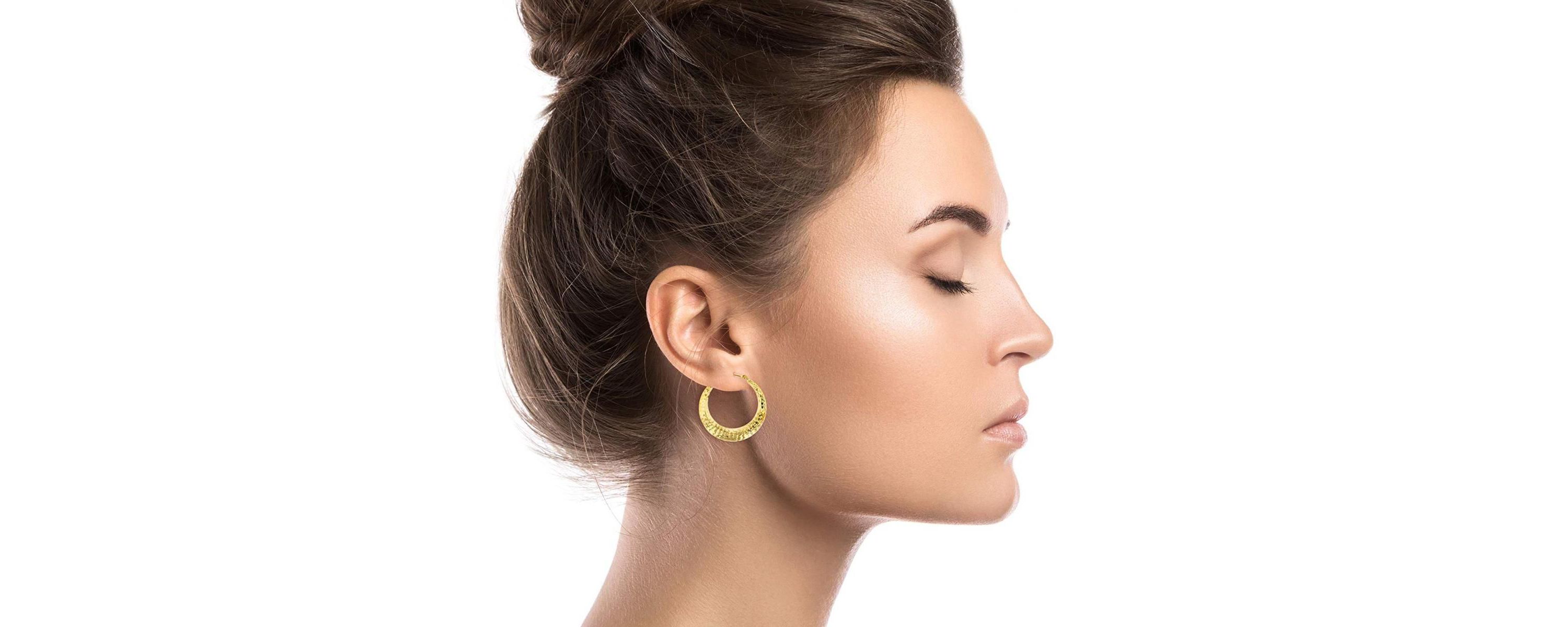14K Yellow Gold Diamond Cut Fancy Round Hoop Earring