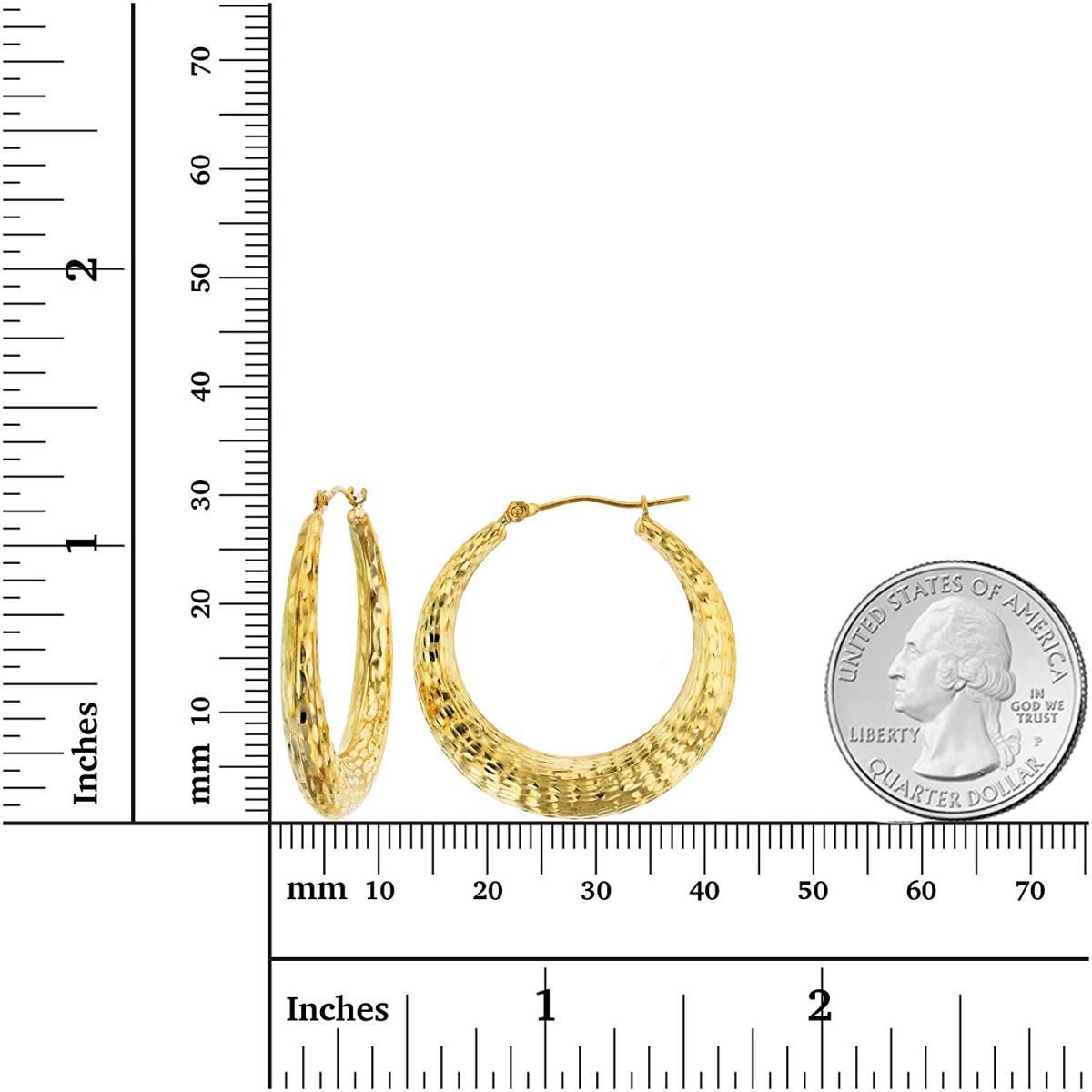 14K Yellow Gold Diamond Cut Fancy Round Hoop Earring