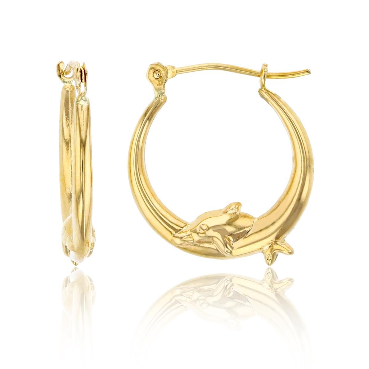 14K Yellow Gold Dancing Dolphin Hoop Earring