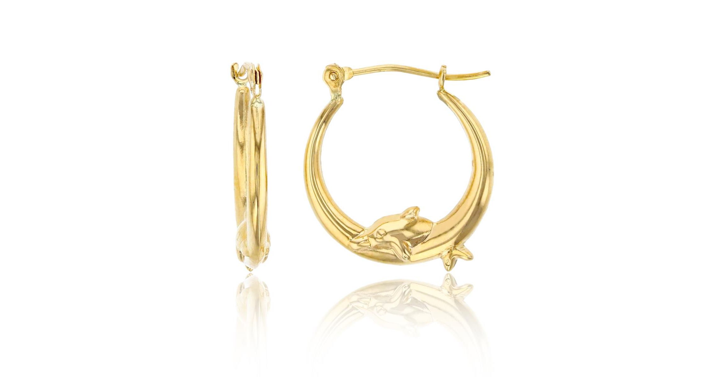 14K Yellow Gold Dancing Dolphin Hoop Earring