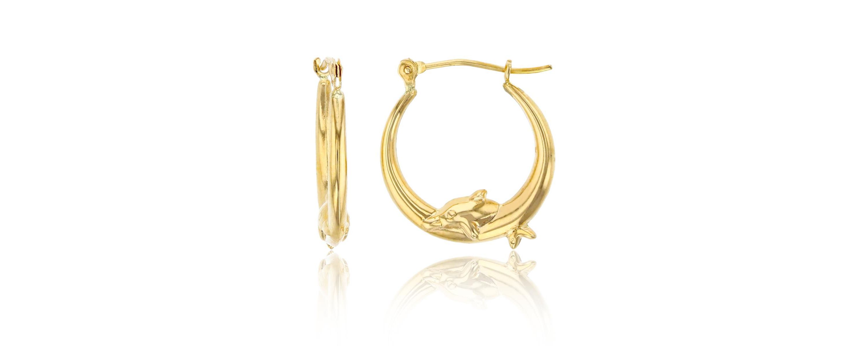 14K Yellow Gold Dancing Dolphin Hoop Earring