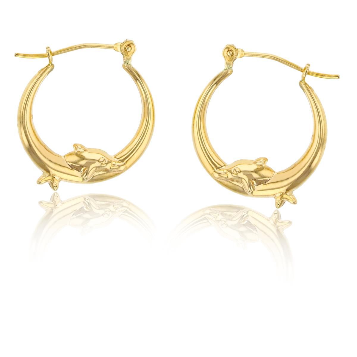 14K Yellow Gold Dancing Dolphin Hoop Earring