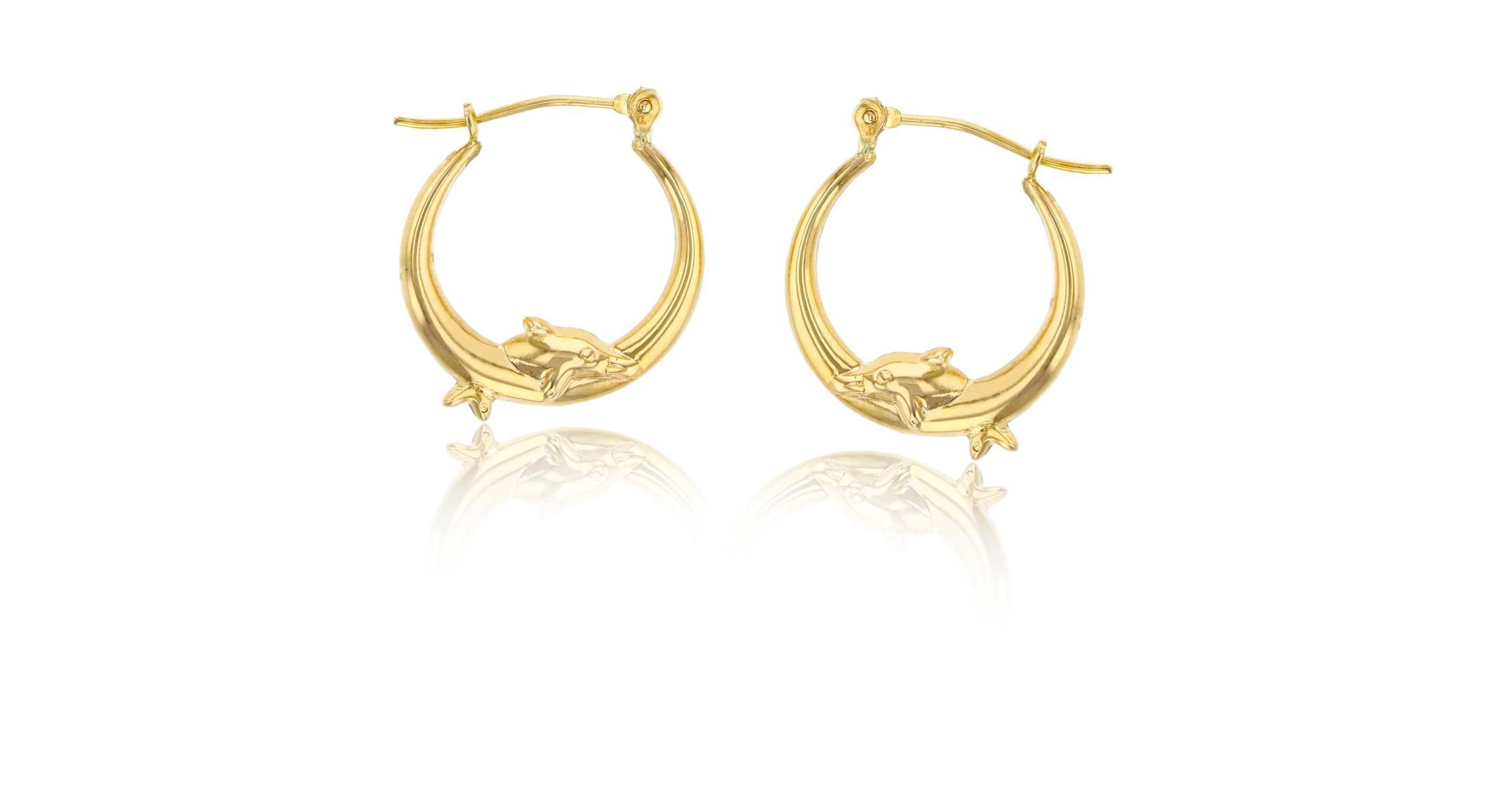 14K Yellow Gold Dancing Dolphin Hoop Earring