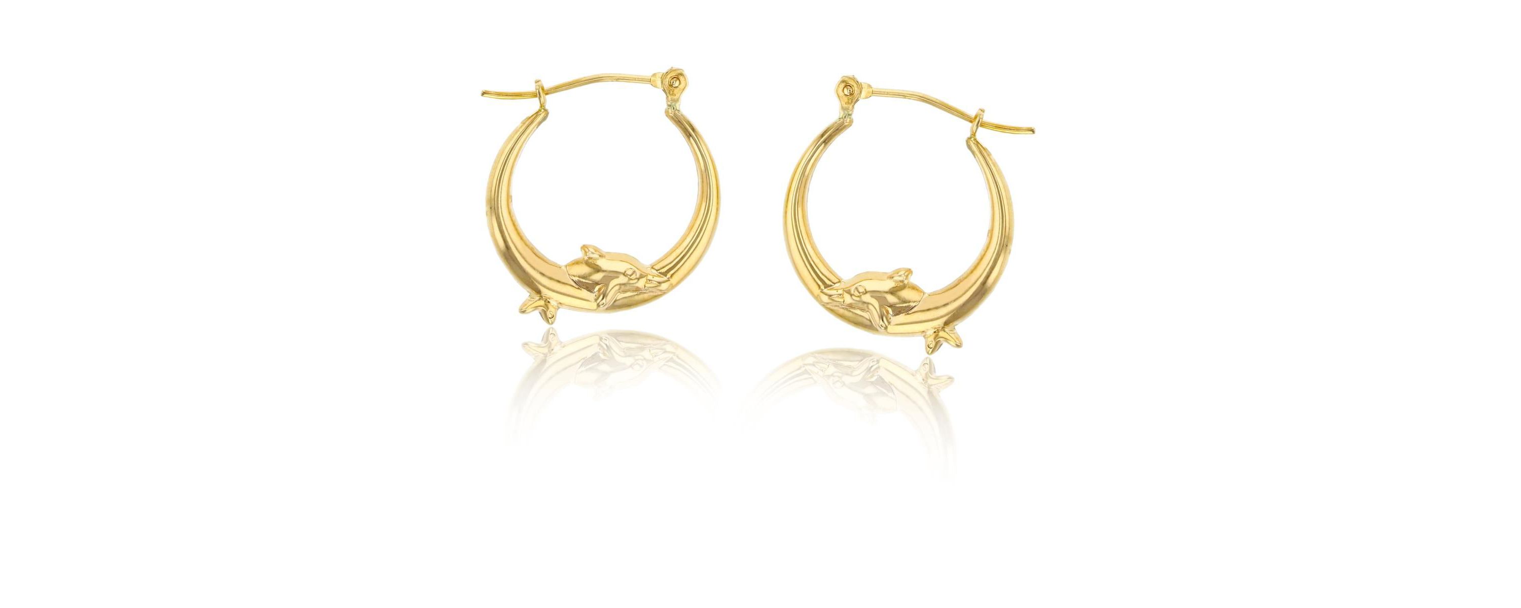 14K Yellow Gold Dancing Dolphin Hoop Earring