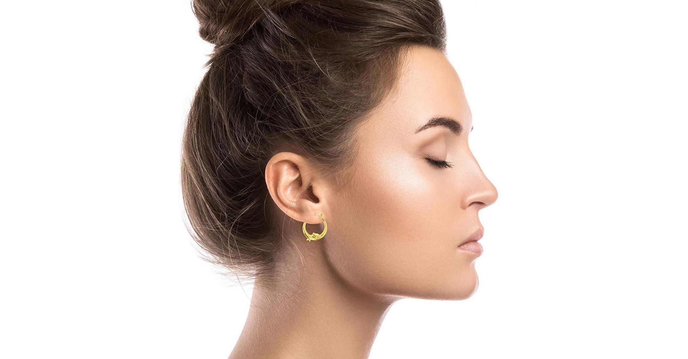 14K Yellow Gold Dancing Dolphin Hoop Earring