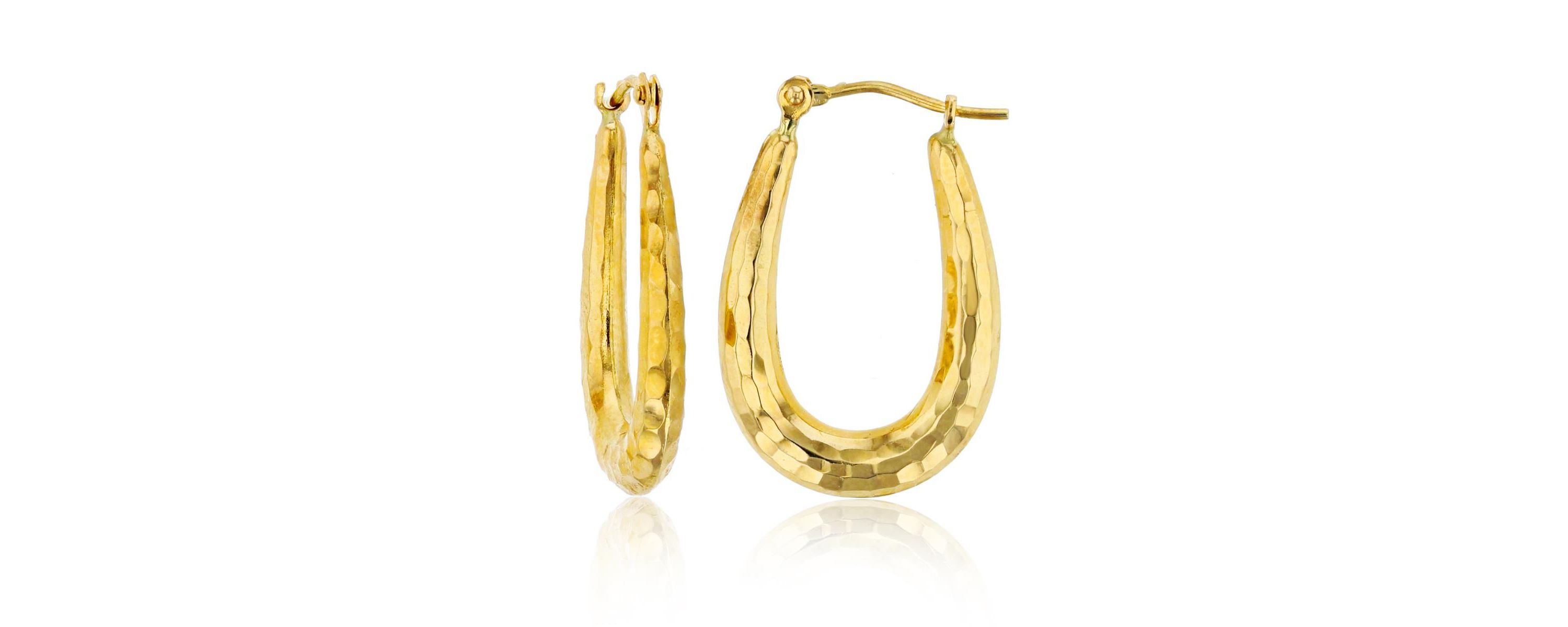 14K Yellow Gold Diamond Cut Textured U-Hoop Earring