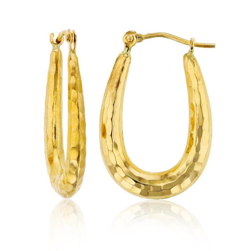 14K Yellow Gold Diamond Cut Textured U-Hoop Earring