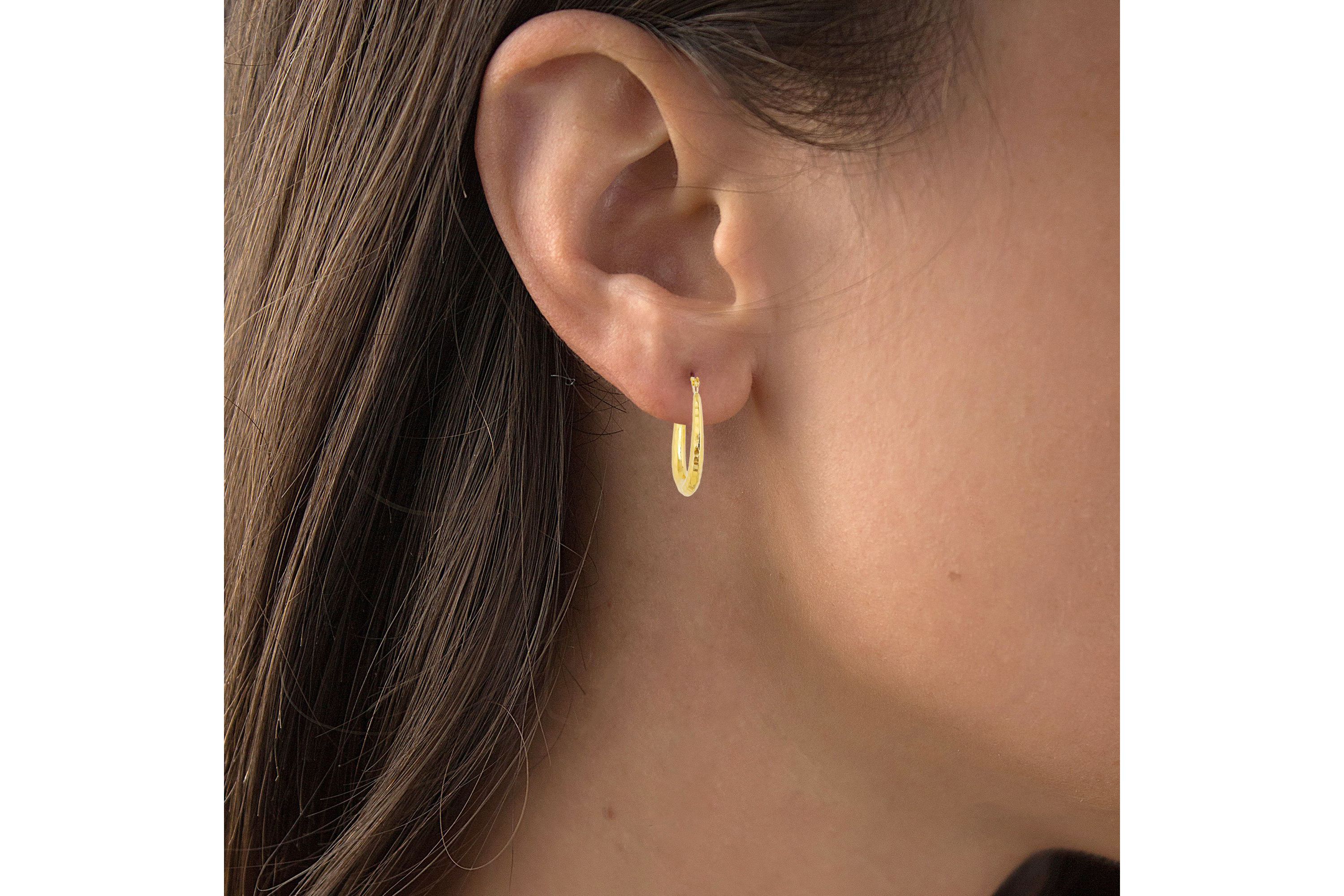 14K Yellow Gold Diamond Cut Textured U-Hoop Earring