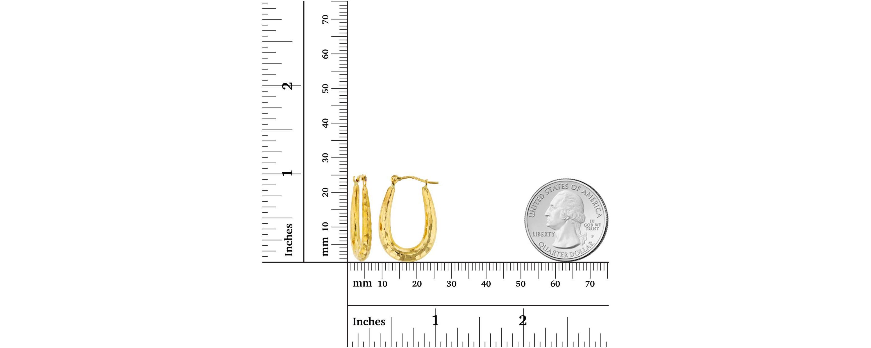 14K Yellow Gold Diamond Cut Textured U-Hoop Earring