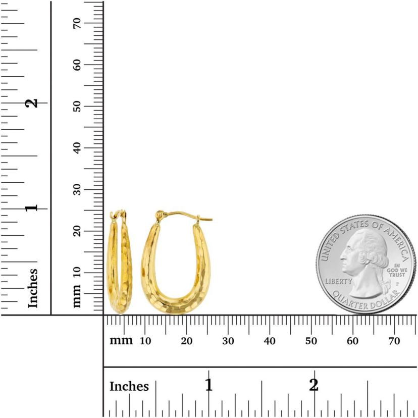 14K Yellow Gold Diamond Cut Textured U-Hoop Earring