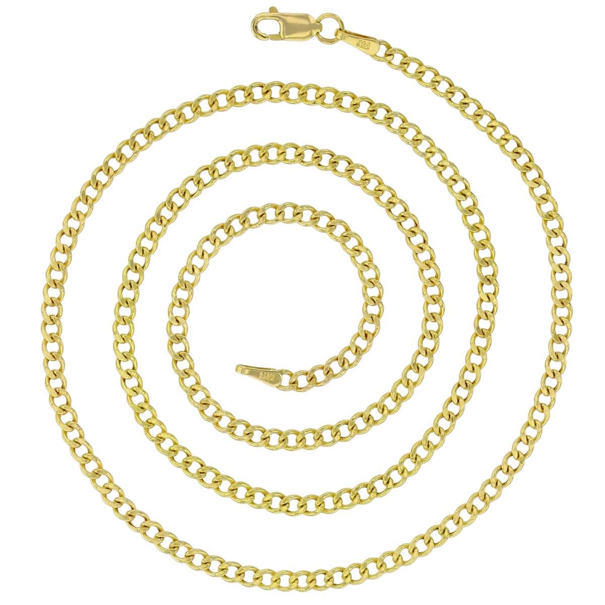 14K Yellow Gold 2.50mm 18" Hollow Cuban 060 Chain