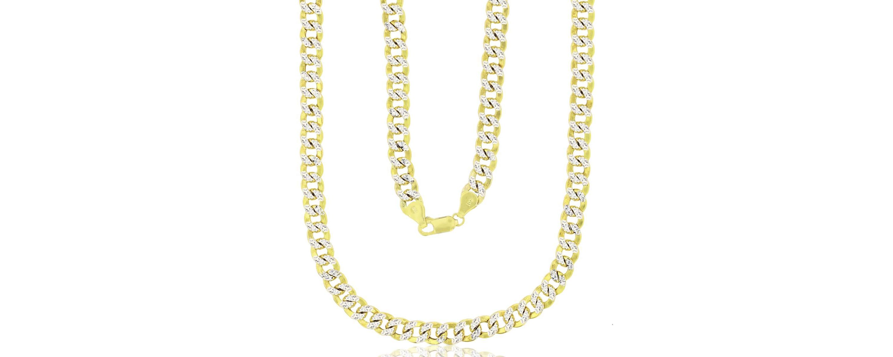 14K Yellow Gold 150 Hollow Cuban White Pave 24" Chain