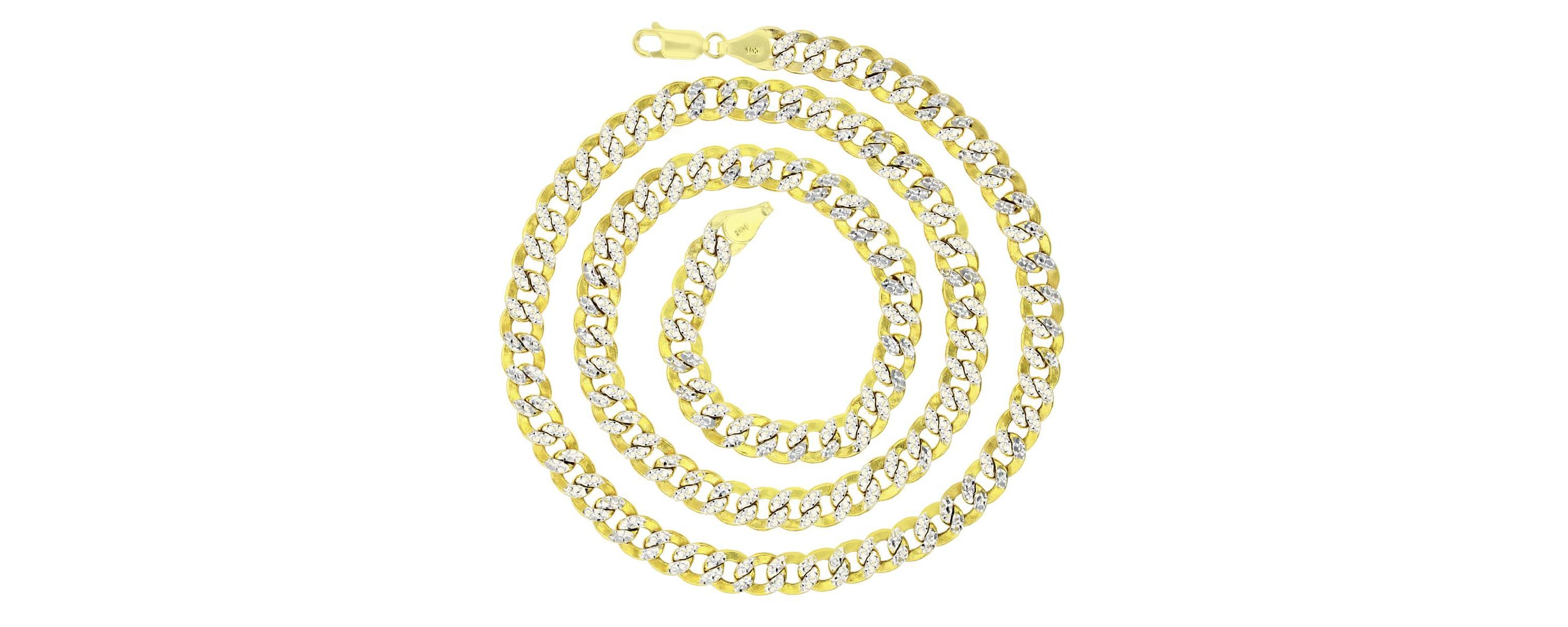 14K Yellow Gold 150 Hollow Cuban White Pave 24" Chain
