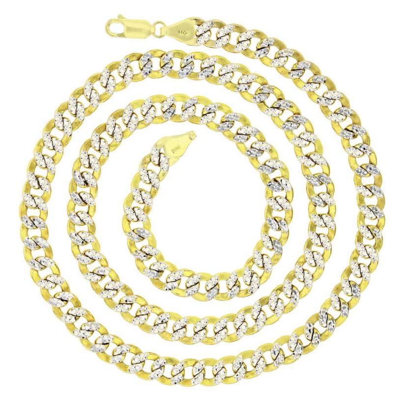 14K Yellow Gold 150 Hollow Cuban White Pave 24" Chain