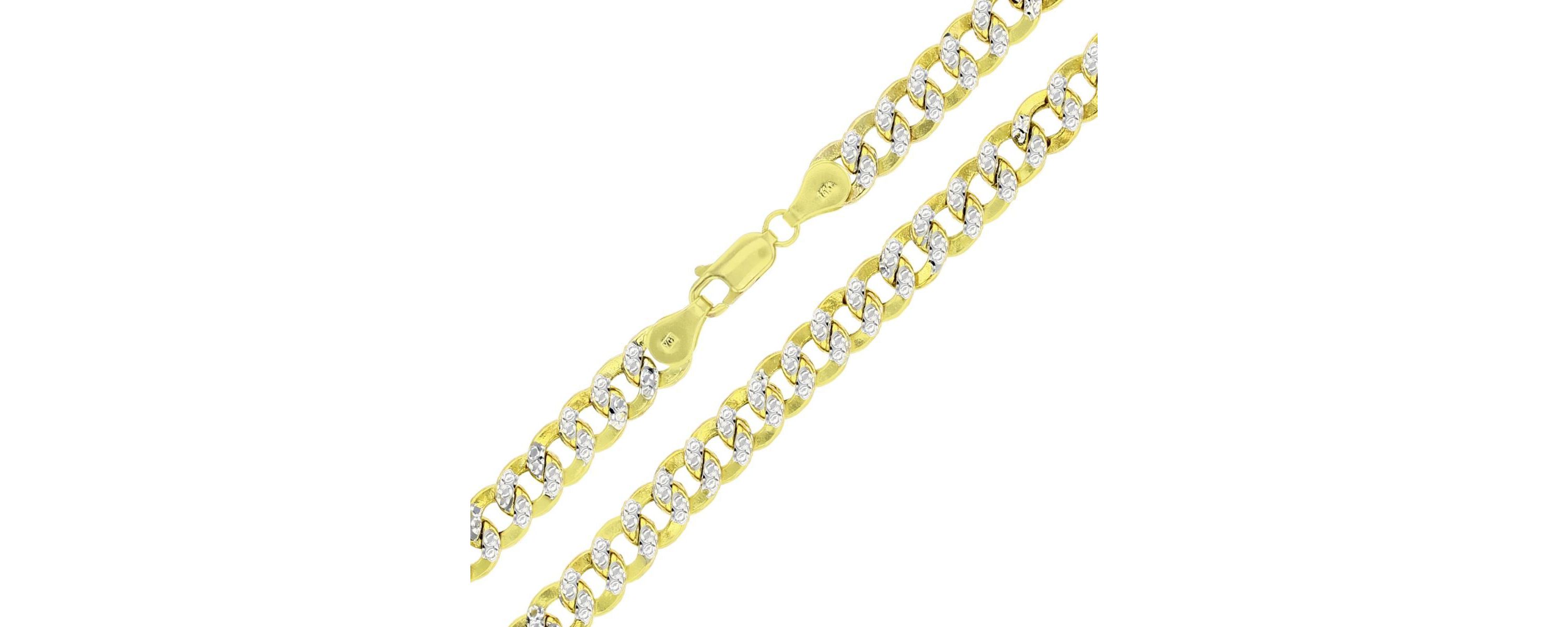 14K Yellow Gold 150 Hollow Cuban White Pave 24" Chain