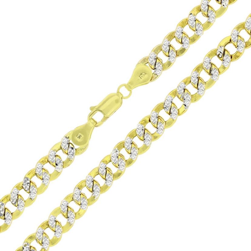 14K Yellow Gold 150 Hollow Cuban White Pave 24" Chain
