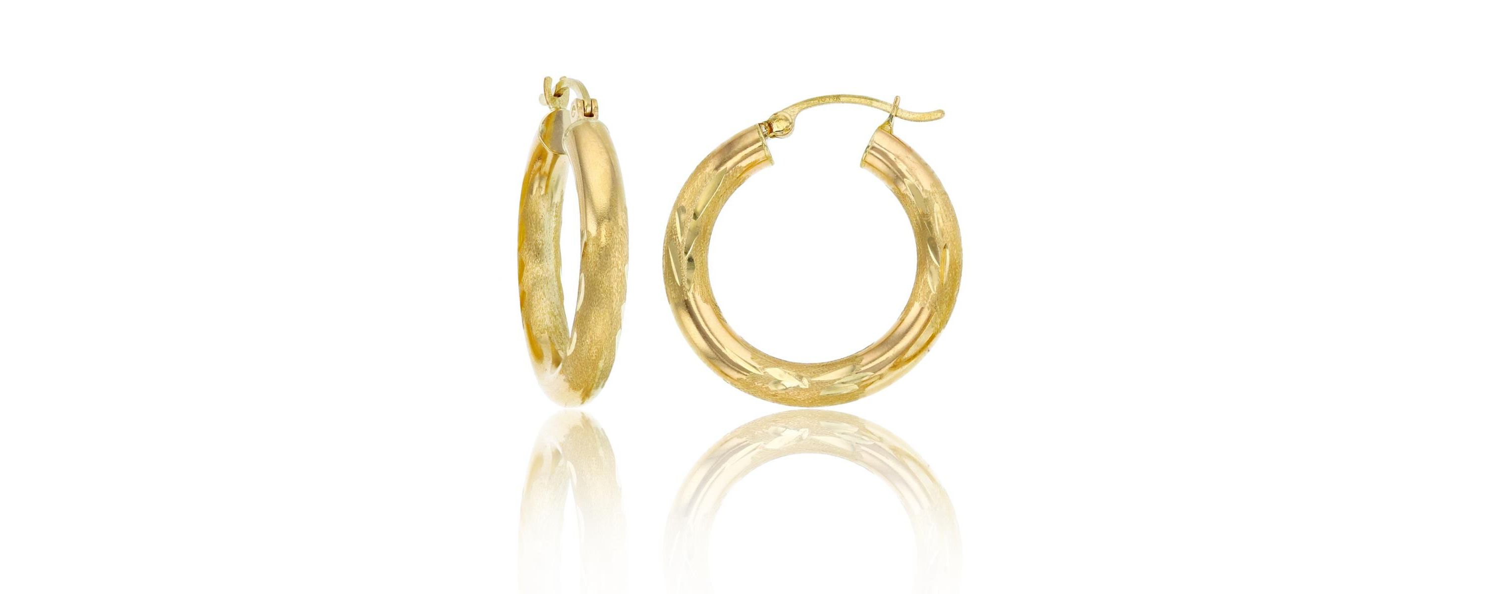 14K Yellow Gold 4X25MM Diamond Cut Hoop Earring