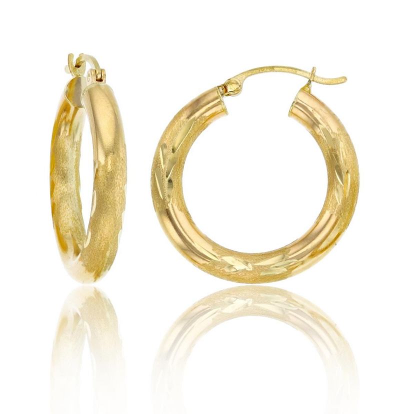 14K Yellow Gold 4X25MM Diamond Cut Hoop Earring
