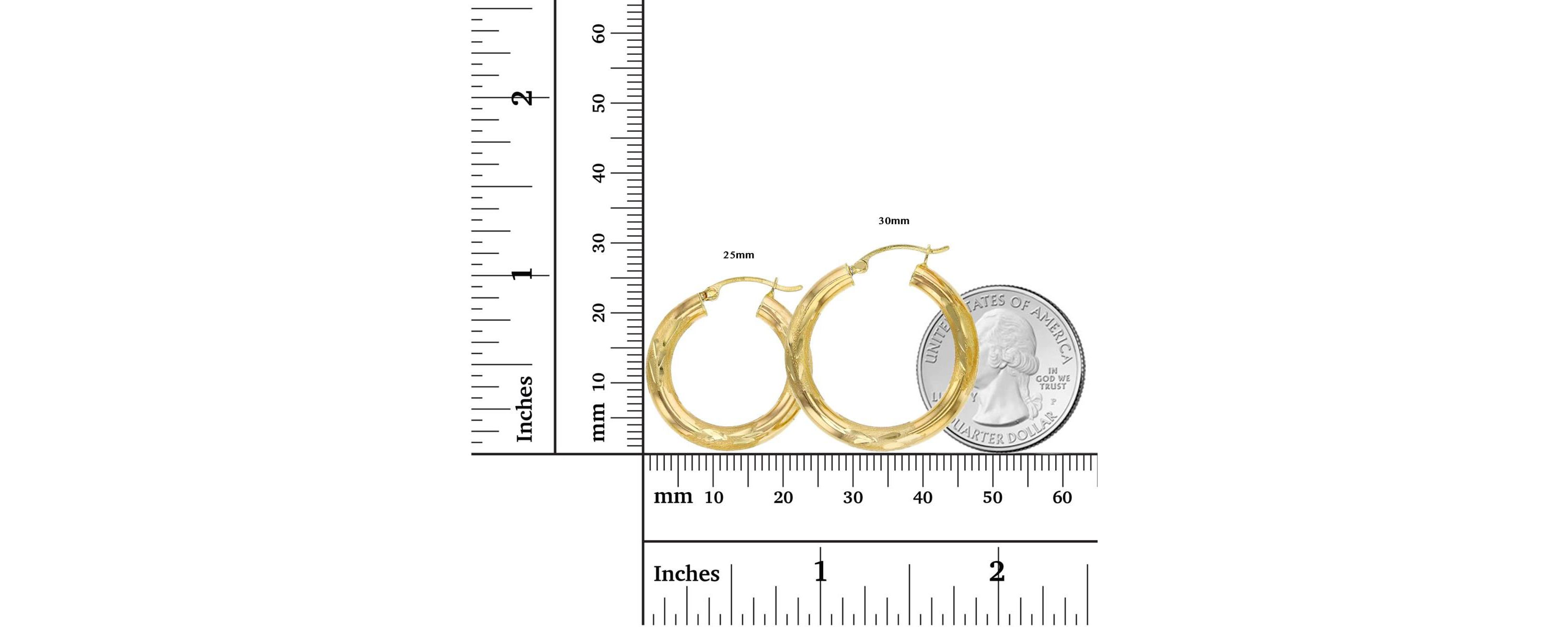14K Yellow Gold 4X25MM Diamond Cut Hoop Earring