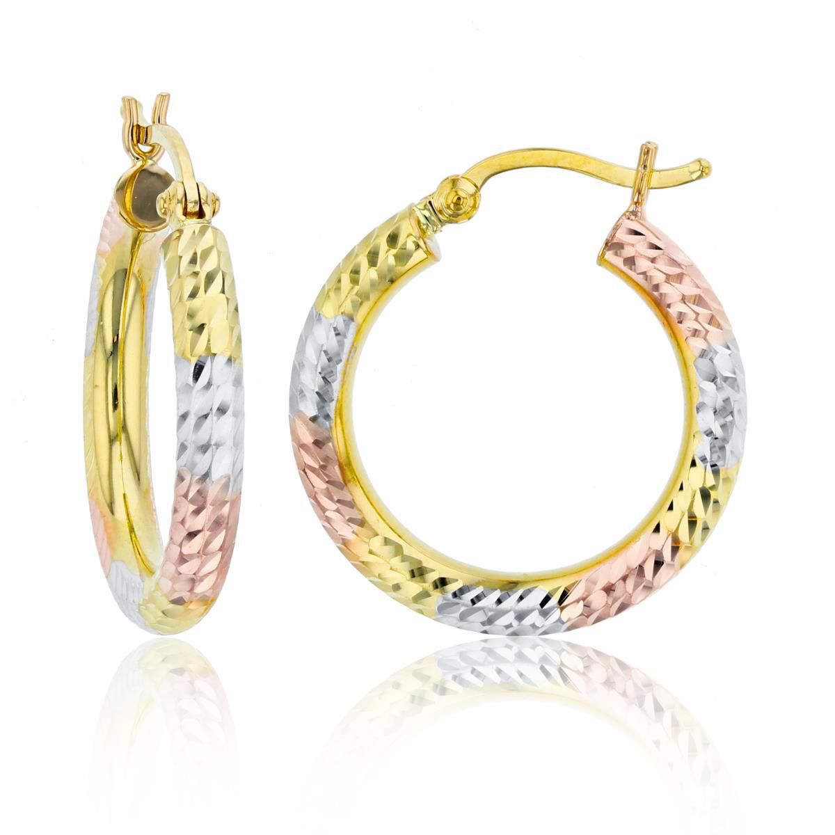 14K Tri-color Gold Diamond Cut 3x25mm Hoop Earring