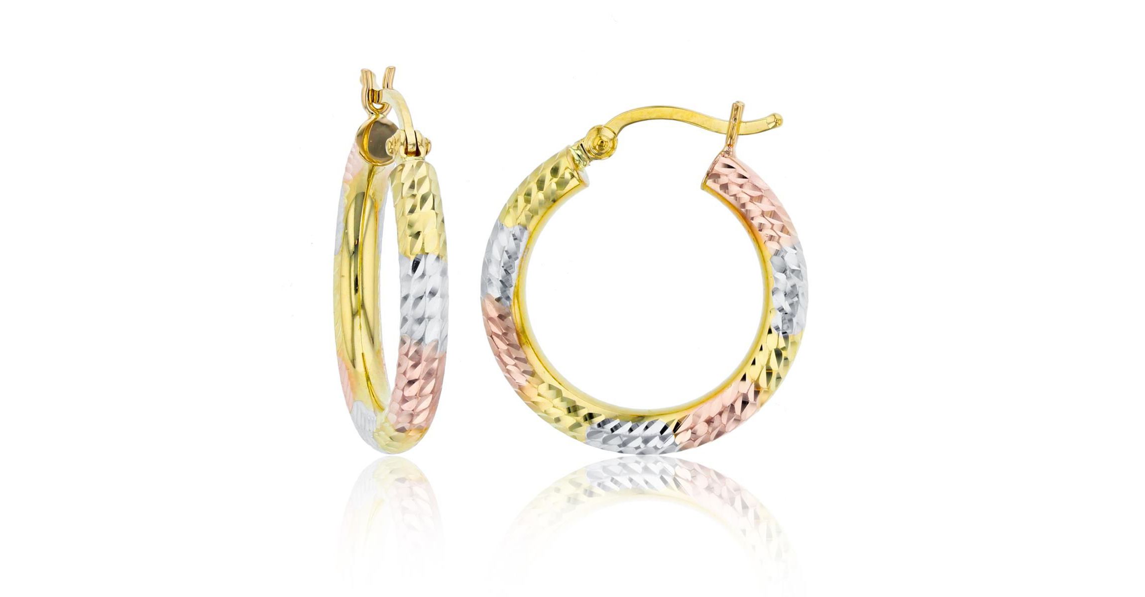 14K Tri-color Gold Diamond Cut 3x25mm Hoop Earring