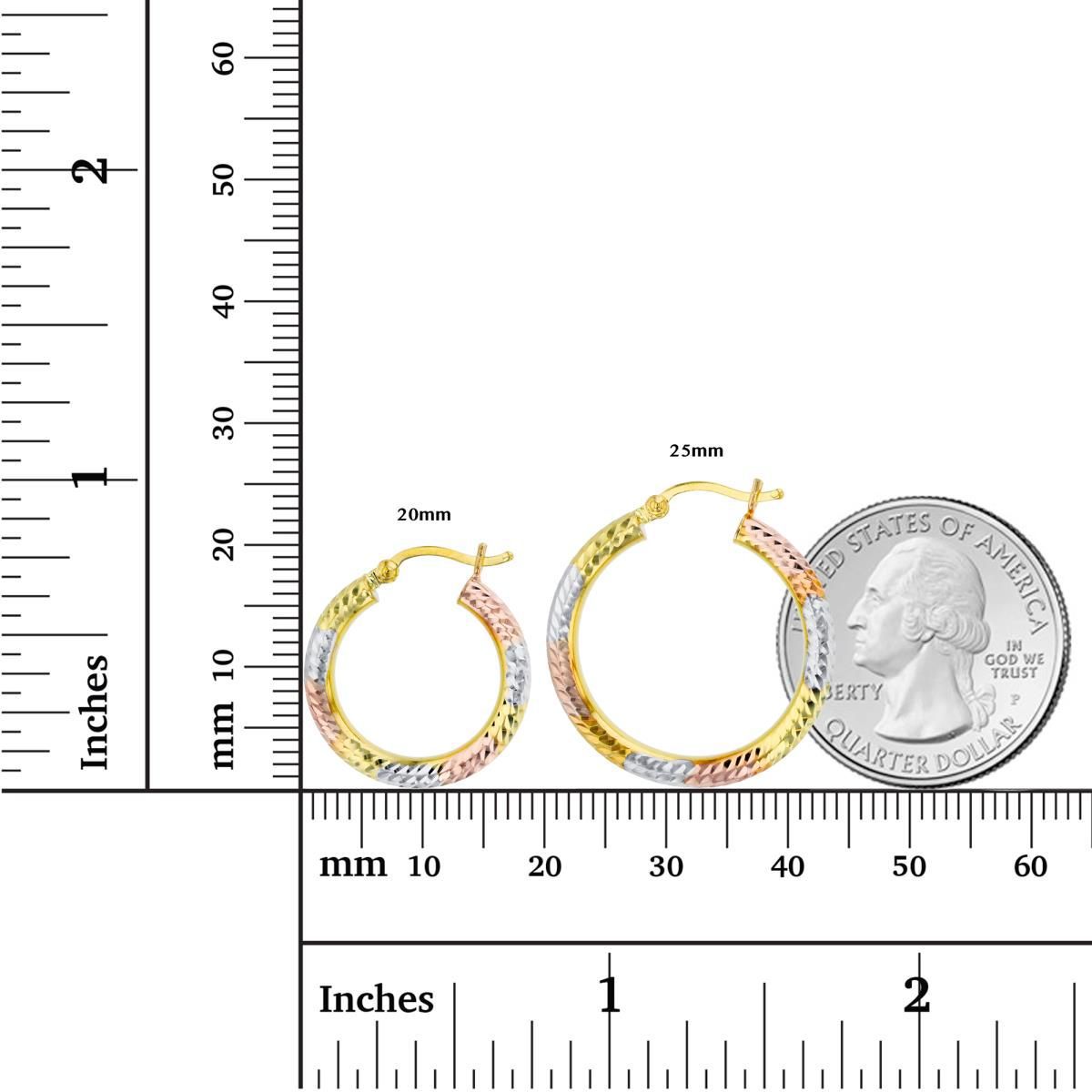 14K Tri-color Gold Diamond Cut 3x25mm Hoop Earring