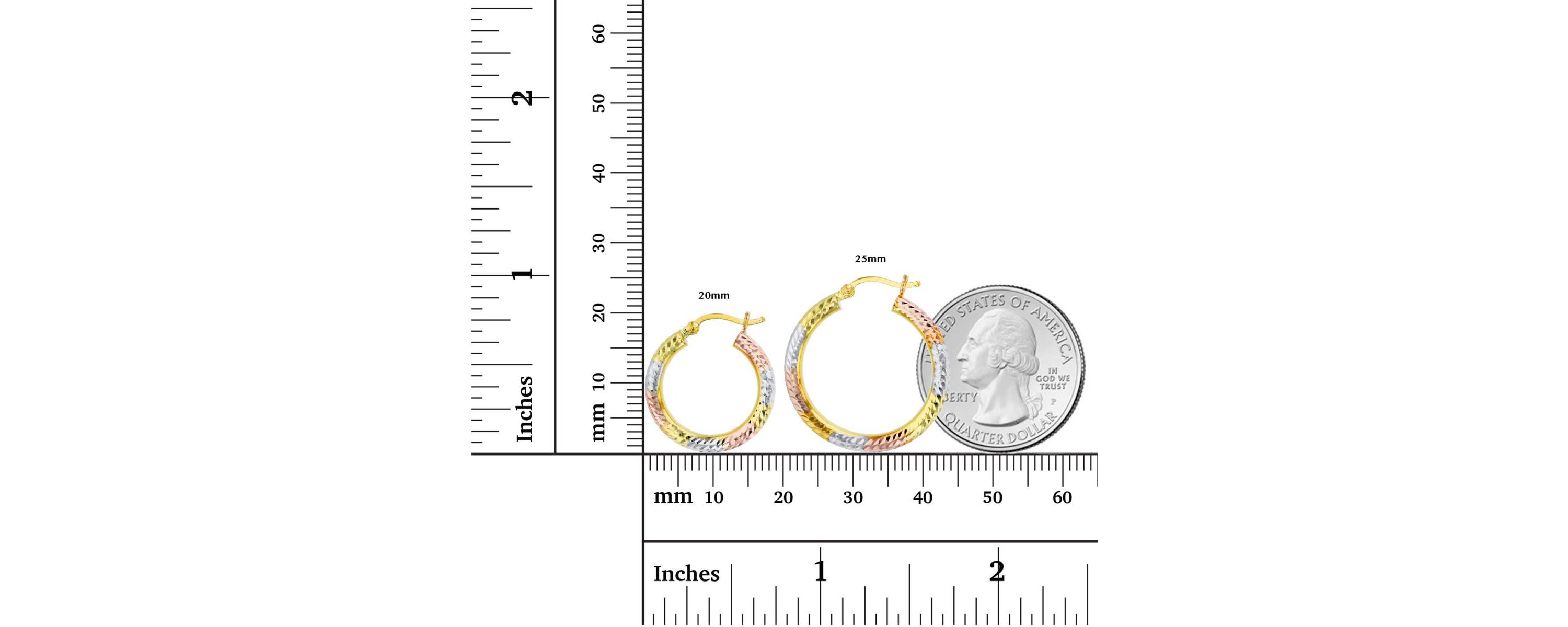 14K Tri-color Gold Diamond Cut 3x25mm Hoop Earring
