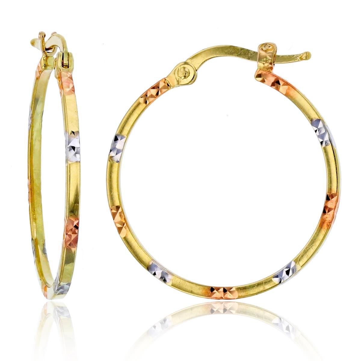 14K Tri-color Gold Diamond Cut 1.5x25mm Round Hoop Earring
