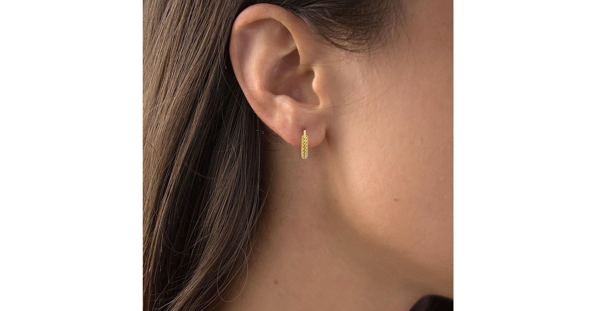 14K Yellow Gold 2x10mm Twisted Huggie Earring