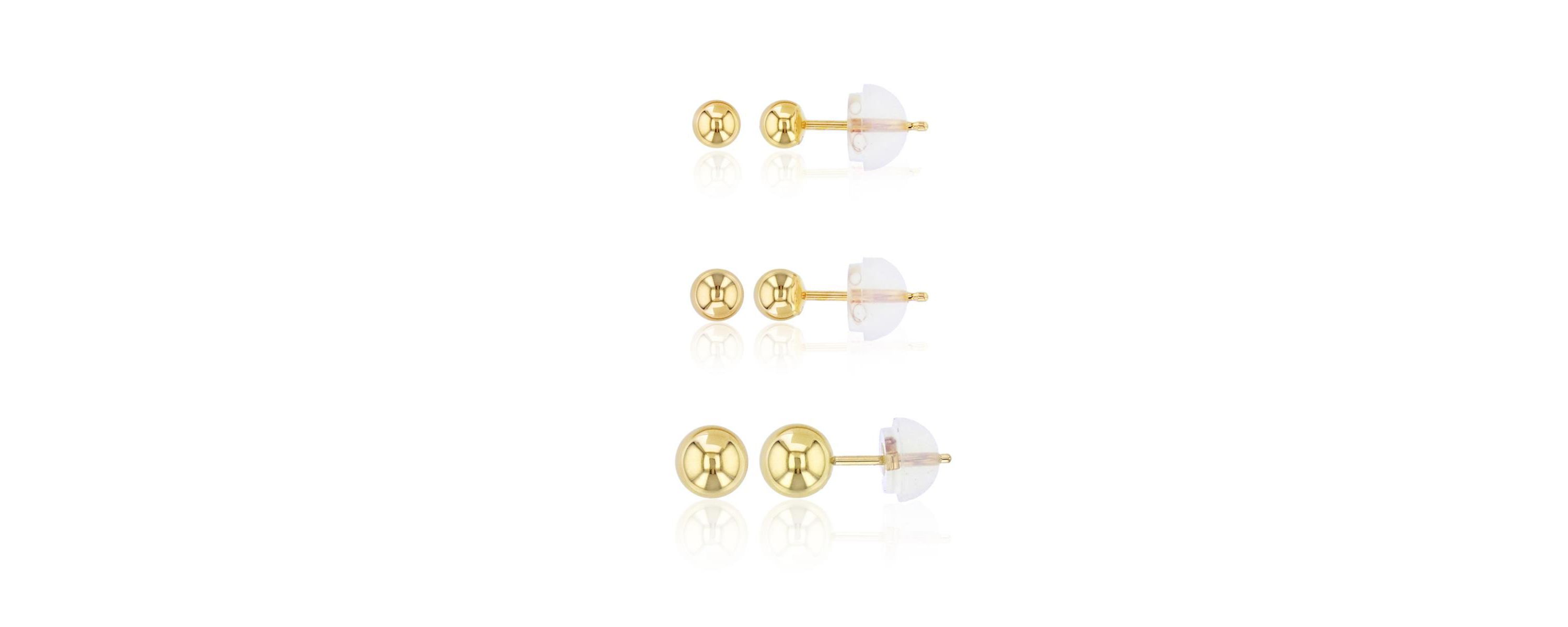 14K Gold Yellow 3,4,5MM Ball Studs Set & 14K Silicone Backs